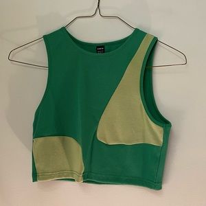 Color block green cropped tank, ribbed, two tone green crop tank top